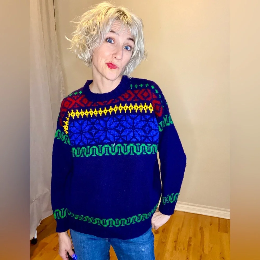 Colourful Vintage Hand Knit Sweater - Picture 5 of 14